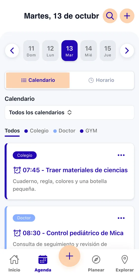 Calendario: agenda del día